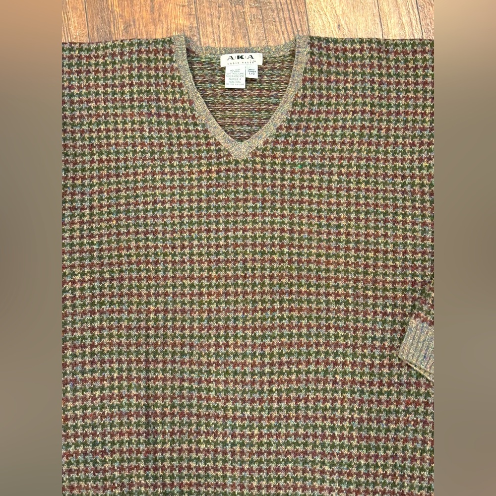 Vintage Eddie Bauer Wool Checker Pattern V Neck Granddad Sweater Mens size L